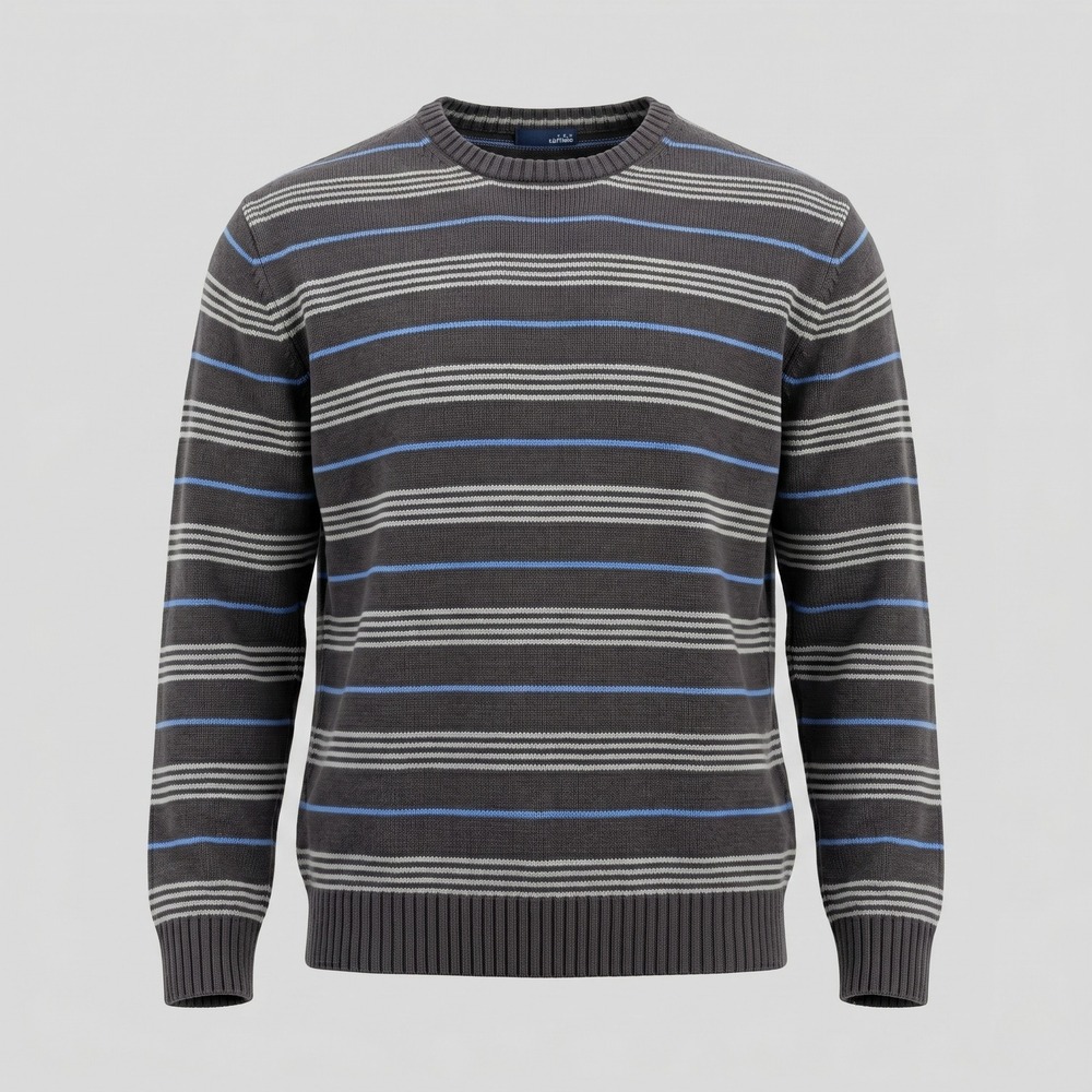 Basic Editions Mens‎ XL Gray Striped Sweater Crewneck Knit Long Sleeve Casual